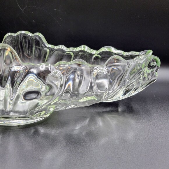 Jeanette Glass Gondola Bowl Fruit Compote Vintage Clear Oblong Console Read - Picture 6 of 10